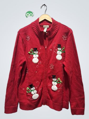 Classic Elements Roter Schneemann Reißverschluss-Strickjacke