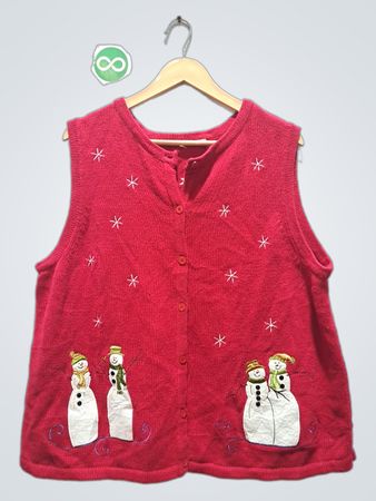 Rote ärmellose Weste mit Schneemann-Applikation