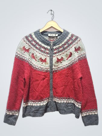 Croft & Barrow Damen Cardigan mit Reißverschluss in Cardinal im Fair-Isle-Strickmuster