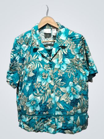 NAPA VALLEY PETITES Damen Bluse mit Blumenmuster, kurzen Ärmeln und Knopfleiste
