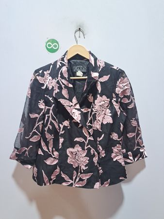 Alex Evenings Petite schwarzer Blazer mit Blumenmuster