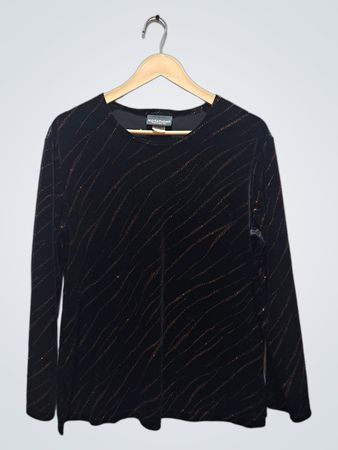 Notations Clothing Co. Schwarzes glitzerndes Langarmoberteil