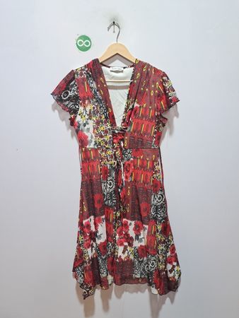 Marie Claire Boutiques rotes Blümchen-Patchwork-Kleid