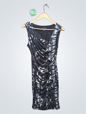 EN FOCUS STUDIO Damen ärmelloses gerafftes Kleid mit Animal-Print
