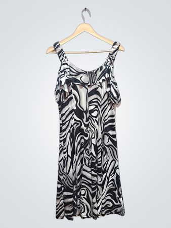 LAVENA Zebra-Print Cold-Shoulder-Rüschendress