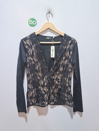CBR Black Lace V-Ausschnitt Langarm-Oberteil