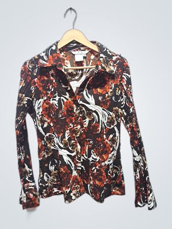 COMO PETITE Damen Langarm-Bluse mit Blumenmuster und Knopfleiste