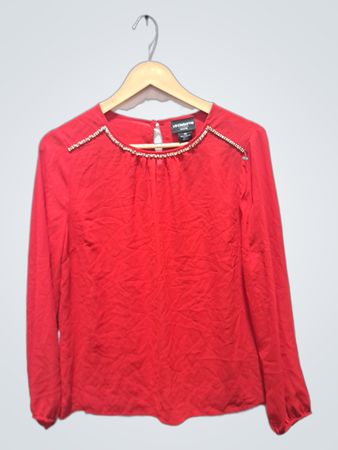 Liz Claiborne Rote Langärmelige Bluse mit verziertem Ausschnitt