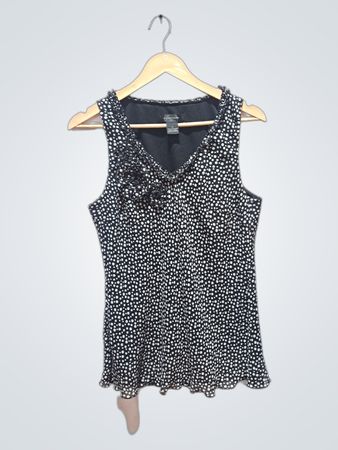 Apense Damen Top mit V-Ausschnitt, ärmellos, schwarzer und weißer Polka-Dot-Rüsche