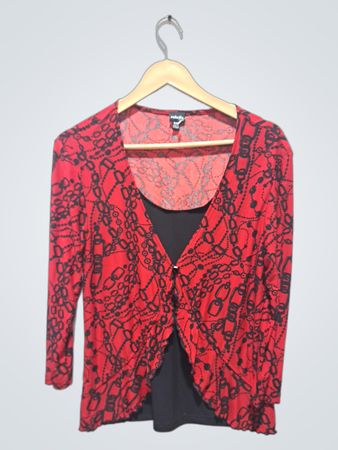 Rafaella Petite Roter und schwarzer Kettenmuster-Cardigan mit schwarzer Unterlage