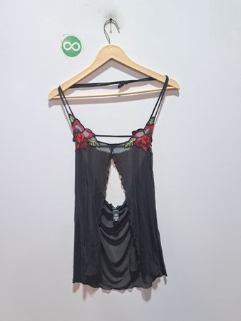 Victoria's Secret Schwarzes Babydoll-Unterwäsche mit floraler Spitze und Spitzenbesatz