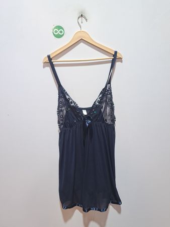 Nachtblaues Babydoll-Nachthemd mit Spitzenbesatz