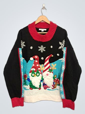 FEIERN WIR GEMEINSAM Ugly Christmas Sweater mit Zwergen und Schneeflocken