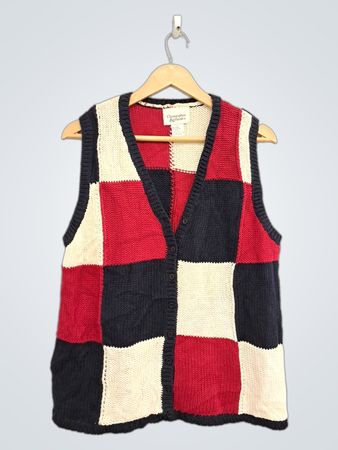 Christopher & Banks Damen-Patchwork-Strickärmellose Weste