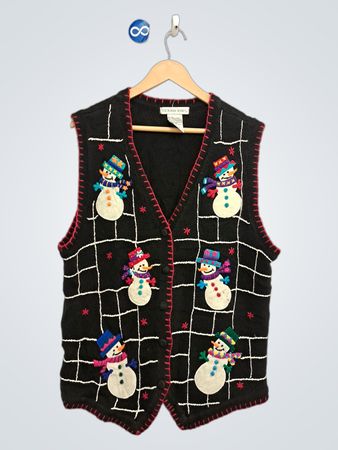 Victoria Jones Black Snowman Bestickte Weste
