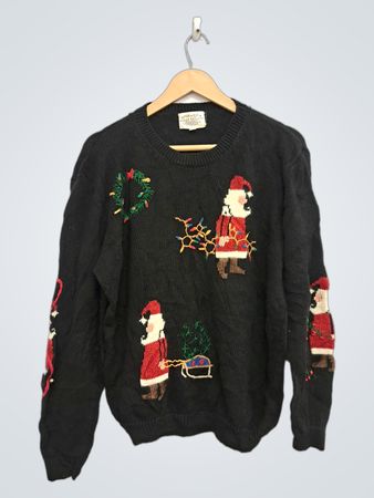 Susan Bristol Black handbestickter Weihnachts-Pullover
