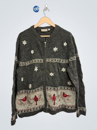 SCOTT & BARROW Damen Grau Cardinal Schneeflocken-Reißverschluss-Cardigan