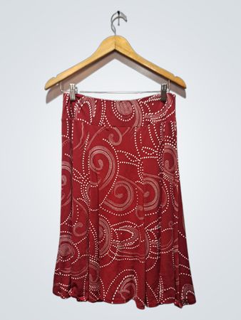 Susan Graver Style roter Rock mit weißem Wirbelmuster
