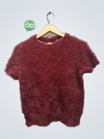 Ein neuer Tag Fuzzy Rundhalsausschnitt Kurzarm-Oberteil