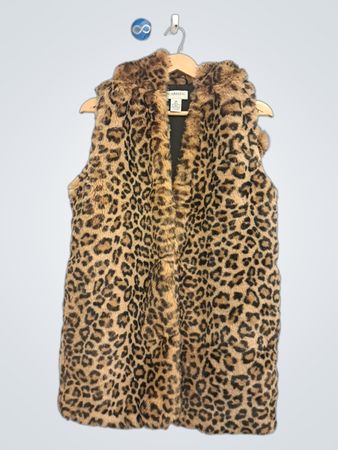 Carmen Kapuzenweste aus Kunstpelz mit Leopardenmuster