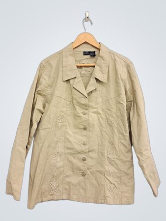 THE BLUES" Damen Beige Besticktes Hemd mit Knopfleiste