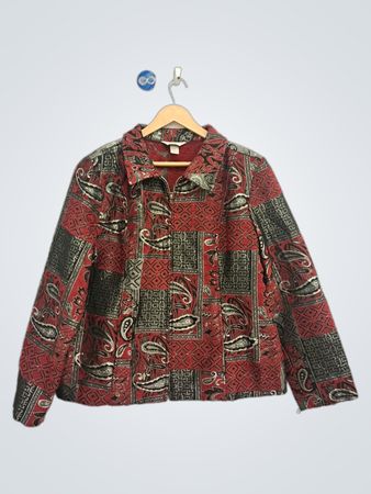 Christopher & Banks Damen Jacke mit rotem Paisley-Muster XL