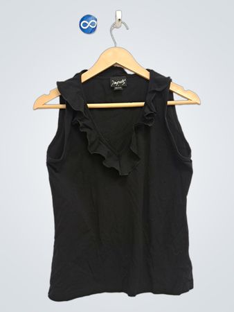 Impuls Schwarzes ärmelloses Rüschen-Top