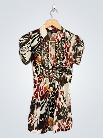 Amsonsoul Damenbluse mit Rüschen und Animalprint