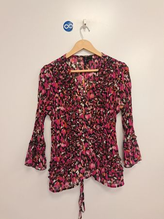 New Directions Damen-Print-Rüschenbluse