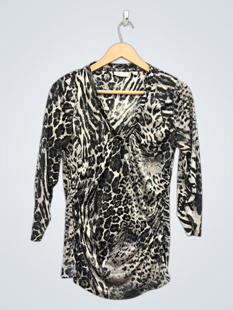 Damen-Oberteil mit Animalprint, gerafftem V-Ausschnitt