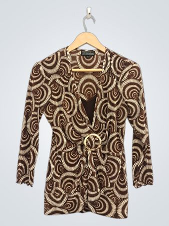 Elementz Brown Swirl Print Bluse mit Gürtel