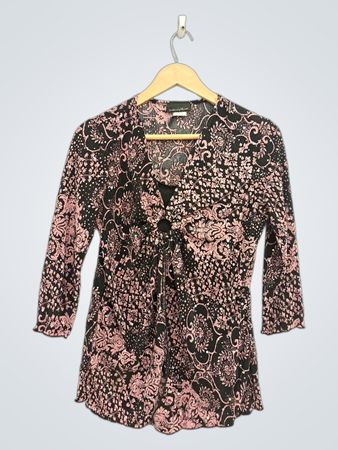 Anthony Melendez Damen schwarze Bluse mit rosa Blumenmuster