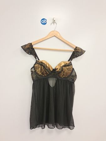 Fantasy Lingerie Black and Gold Lace Babydoll