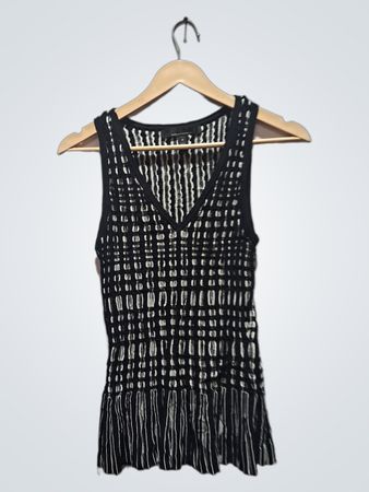 WHITE HOUSE BLACK MARKET Damen Top ärmellos mit schwarzem und weißem Muster, V-Ausschnitt, Größe M