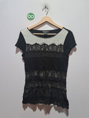 White House Black Market Women's Schwarzes Spitzen-T-Shirt