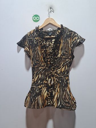 east5th Damenbluse mit Rüschen und Tigerprint