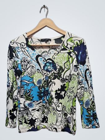 Damen-Pullover mit V-Ausschnitt und Blumenmuster