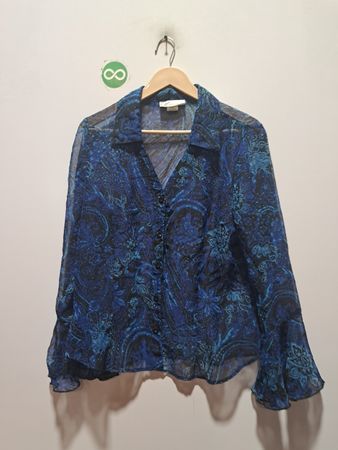 Dressbarn Blue Paisley Print Sheer Blouse