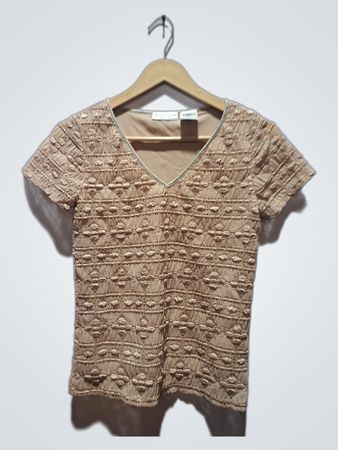 Worthington Stretch Beige strukturiertes V-Ausschnitt T-Shirt
