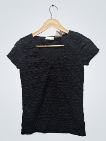 Worthington Stretch Schwarzes Texturiertes Kurzarm-Oberteil