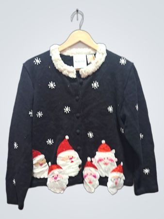Arriviste Black Santa Claus Schneeflocke Weihnachts-Pullover