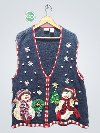 Carolina Damen Blauer Schneemann Weihnachtsstrickweste