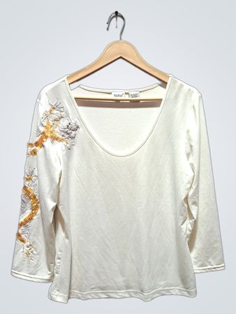 „Together White Pailletten-Top mit Drachenverzierung“
