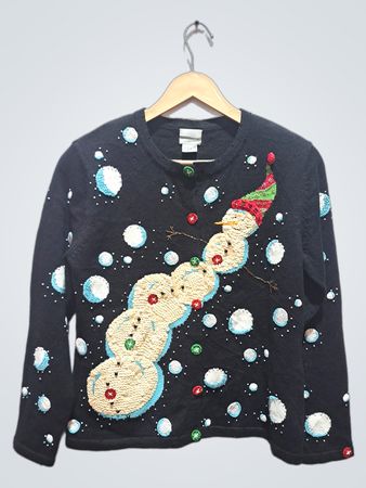 Schwarzer Schneemann Pailletten hässlicher Weihnachtspullover