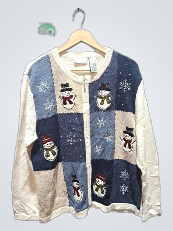 Croft & Barrow Damen Strickjacke mit Reißverschluss und Schneemann-Patchwork