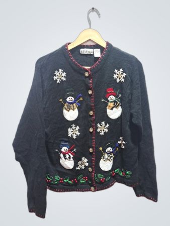 B.P. Design Damen Schwarzer Cardigan mit besticktem Schneemann