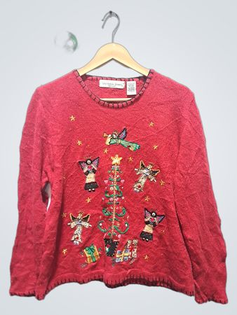 Victoria Jones Petite Roter Weihnachtsengelbaum-Pullover