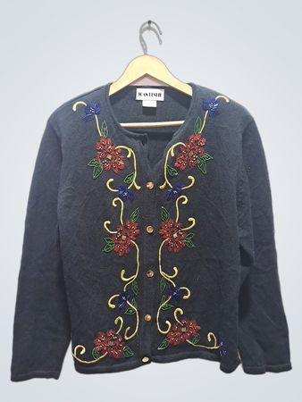 JOAN LESLIE Schwarze bestickte Strickjacke
