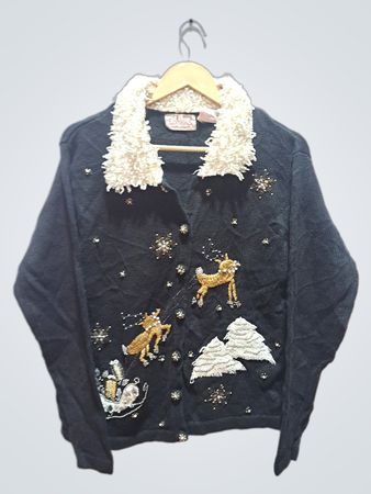 Basic Editions Holiday schwarze Strickjacke mit Kunstpelzkragen