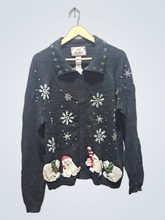 Tiara International Schwarzer Eisbär Schneeflocke Hässlicher Weihnachtspullover
